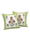 Diwan Set Cotton 8 Piece | Deewan Printed Bedsheet Sets for Living Room Hall (Set of 8 Piece, 1-Bed Sheet | 2-Bolster Cover | 5-Cushion Cover Open Green Motif