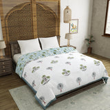 Hand Block Printed Cotton King Size Quilt (Open Grey Motif)