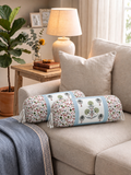 Rajasthani Handmade Hand Block Print Cotton Bolster Cover , Open Grey Motif (2 Pcs)