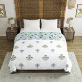 Hand Block Printed Cotton King Size Quilt (Open Grey Motif)