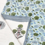 Hand Block Printed Cotton King Size Quilt (Open Grey Motif)