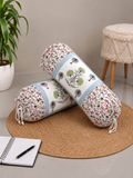 Rajasthani Handmade Hand Block Print Cotton Bolster Cover , Open Grey Motif (2 Pcs)