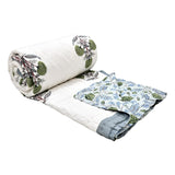 Hand Block Printed Cotton King Size Quilt (Open Grey Motif)