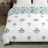 Hand Block Printed Cotton King Size Quilt (Open Grey Motif)