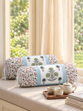 Rajasthani Handmade Hand Block Print Cotton Bolster Cover , Open Grey Motif (2 Pcs)