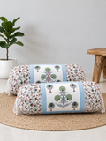 Rajasthani Handmade Hand Block Print Cotton Bolster Cover , Open Grey Motif (2 Pcs)