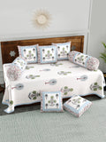 Diwan Set Cotton 8 Piece | Deewan Printed Bedsheet Sets for Living Room Hall (Set of 8 Piece, 1-Bed Sheet | 2-Bolster Cover | 5-Cushion Cover Open Grey Motif
