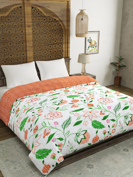 BLOCKS OF INDIA Hand Block Printed Cotton King Size Quilt (Orange Anar)