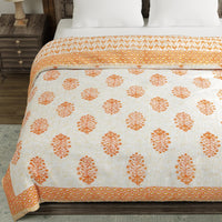 King Size Quilt/Rajai Cotton Hand Block Print (225 cm X 270 cm) (ORANGE POT)