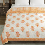 King Size Quilt/Rajai Cotton Hand Block Print (225 cm X 270 cm) (ORANGE POT)