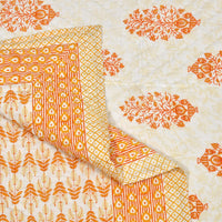 King Size Quilt/Rajai Cotton Hand Block Print (225 cm X 270 cm) (ORANGE POT)