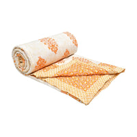 King Size Quilt/Rajai Cotton Hand Block Print (225 cm X 270 cm) (ORANGE POT)