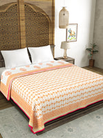 Cotton Dohar / Blanket King Bed Size Hand Block Printed (Orange Buta New)