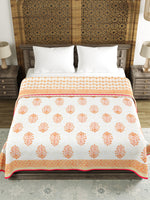 Cotton Dohar / Blanket King Bed Size Hand Block Printed (Orange Buta New)