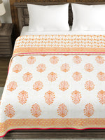 Cotton Dohar / Blanket King Bed Size Hand Block Printed (Orange Buta New)