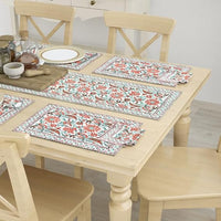 BLOCKS OF INDIA Hand Block Printed Cotton Table Runner, Mat and Napkin Set for Center/Dining Table (Orange Jaal)