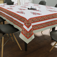 PURE COTTON RAJASTHANI HAND BLOCK PRINT SIX SEATER TABLE CLOTH (ORANGE RED PAISLEY)