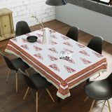 PURE COTTON RAJASTHANI HAND BLOCK PRINT SIX SEATER TABLE CLOTH (ORANGE RED PAISLEY)