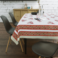 PURE COTTON RAJASTHANI HAND BLOCK PRINT SIX SEATER TABLE CLOTH (ORANGE RED PAISLEY)