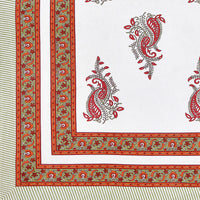 PURE COTTON RAJASTHANI HAND BLOCK PRINT SIX SEATER TABLE CLOTH (ORANGE RED PAISLEY)