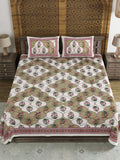BLOCKS OF INDIA Sanganeri Print Cotton Viscose Economy King Size Bedsheet (225 X 270 CM) SAPPHIRE PATTERN 12