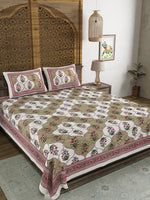 BLOCKS OF INDIA Sanganeri Print Cotton Viscose Economy King Size Bedsheet (225 X 270 CM) SAPPHIRE PATTERN 12