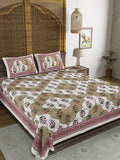 BLOCKS OF INDIA Sanganeri Print Cotton Viscose Economy King Size Bedsheet (225 X 270 CM) SAPPHIRE PATTERN 12