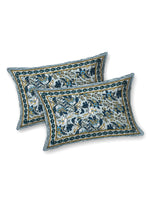 BLOCKS OF INDIA Sanganeri Print Cotton Viscose Economy King Size Bedsheet (225 X 270 CM) SAPPHIRE PATTERN 13