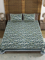 BLOCKS OF INDIA Sanganeri Print Cotton Viscose Economy King Size Bedsheet (225 X 270 CM) SAPPHIRE PATTERN 13