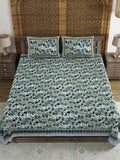 BLOCKS OF INDIA Sanganeri Print Cotton Viscose Economy King Size Bedsheet (225 X 270 CM) SAPPHIRE PATTERN 13