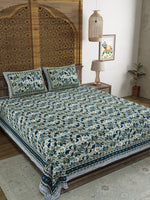 BLOCKS OF INDIA Sanganeri Print Cotton Viscose Economy King Size Bedsheet (225 X 270 CM) SAPPHIRE PATTERN 13