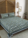 BLOCKS OF INDIA Sanganeri Print Cotton Viscose Economy King Size Bedsheet (225 X 270 CM) SAPPHIRE PATTERN 13