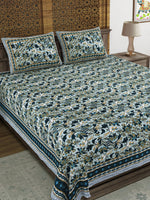 BLOCKS OF INDIA Sanganeri Print Cotton Viscose Economy King Size Bedsheet (225 X 270 CM) SAPPHIRE PATTERN 13
