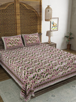 BLOCKS OF INDIA Sanganeri Print Cotton Viscose Economy King Size Bedsheet (225 X 270 CM) SAPPHIRE PATTERN 14