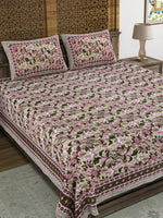 BLOCKS OF INDIA Sanganeri Print Cotton Viscose Economy King Size Bedsheet (225 X 270 CM) SAPPHIRE PATTERN 14