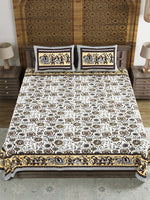 BLOCKS OF INDIA Sanganeri Print Cotton Viscose Economy King Size Bedsheet (225 X 270 CM) SAPPHIRE PATTERN 18