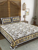 BLOCKS OF INDIA Sanganeri Print Cotton Viscose Economy King Size Bedsheet (225 X 270 CM) SAPPHIRE PATTERN 18