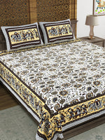 BLOCKS OF INDIA Sanganeri Print Cotton Viscose Economy King Size Bedsheet (225 X 270 CM) SAPPHIRE PATTERN 18