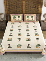 BLOCKS OF INDIA Sanganeri Print Cotton Viscose Economy King Size Bedsheet (225 X 270 CM) SAPPHIRE PATTERN 19