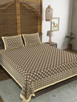 BLOCKS OF INDIA Sanganeri Print Cotton Viscose Economy King Size Bedsheet (225 X 270 CM) SAPPHIRE PATTERN 1