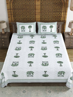 BLOCKS OF INDIA Sanganeri Print Cotton Viscose Economy King Size Bedsheet (225 X 270 CM) SAPPHIRE PATTERN 20