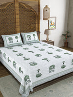BLOCKS OF INDIA Sanganeri Print Cotton Viscose Economy King Size Bedsheet (225 X 270 CM) SAPPHIRE PATTERN 20