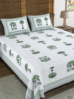 BLOCKS OF INDIA Sanganeri Print Cotton Viscose Economy King Size Bedsheet (225 X 270 CM) SAPPHIRE PATTERN 20