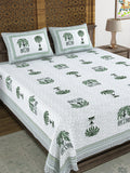 BLOCKS OF INDIA Sanganeri Print Cotton Viscose Economy King Size Bedsheet (225 X 270 CM) SAPPHIRE PATTERN 20
