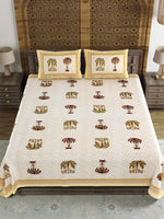 BLOCKS OF INDIA Sanganeri Print Cotton Viscose Economy King Size Bedsheet (225 X 270 CM) SAPPHIRE PATTERN 21