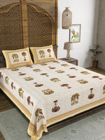 BLOCKS OF INDIA Sanganeri Print Cotton Viscose Economy King Size Bedsheet (225 X 270 CM) SAPPHIRE PATTERN 21