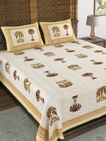 BLOCKS OF INDIA Sanganeri Print Cotton Viscose Economy King Size Bedsheet (225 X 270 CM) SAPPHIRE PATTERN 21