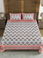 BLOCKS OF INDIA Sanganeri Print Cotton Viscose Economy King Size Bedsheet (225 X 270 CM) SAPPHIRE PATTERN 22