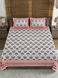 BLOCKS OF INDIA Sanganeri Print Cotton Viscose Economy King Size Bedsheet (225 X 270 CM) SAPPHIRE PATTERN 22