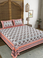 BLOCKS OF INDIA Sanganeri Print Cotton Viscose Economy King Size Bedsheet (225 X 270 CM) SAPPHIRE PATTERN 22